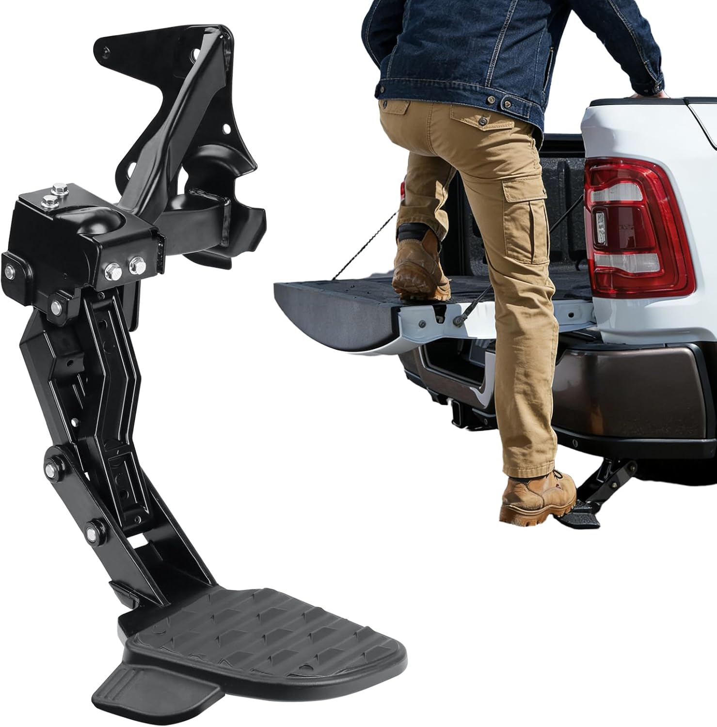 82215289AG Rear Bed Step Retractable Bed Step for 2019 2020 2021-2024 Dodge Ram 1500 DT with Dual Exhaust(New Body Style)，Driver Left Side Truck Bed Step 82215289AH, 82215289AB, 82215289AC