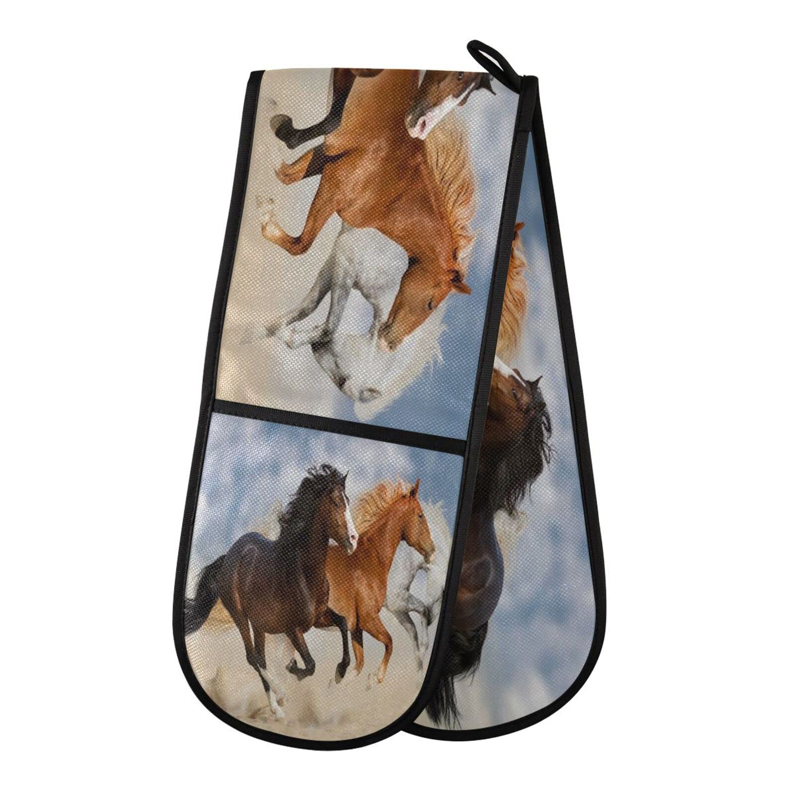 Double Oven Glove Animal Horse Heat Resistant Double Ovens Mitt Modern Cooking Gloves Potholders