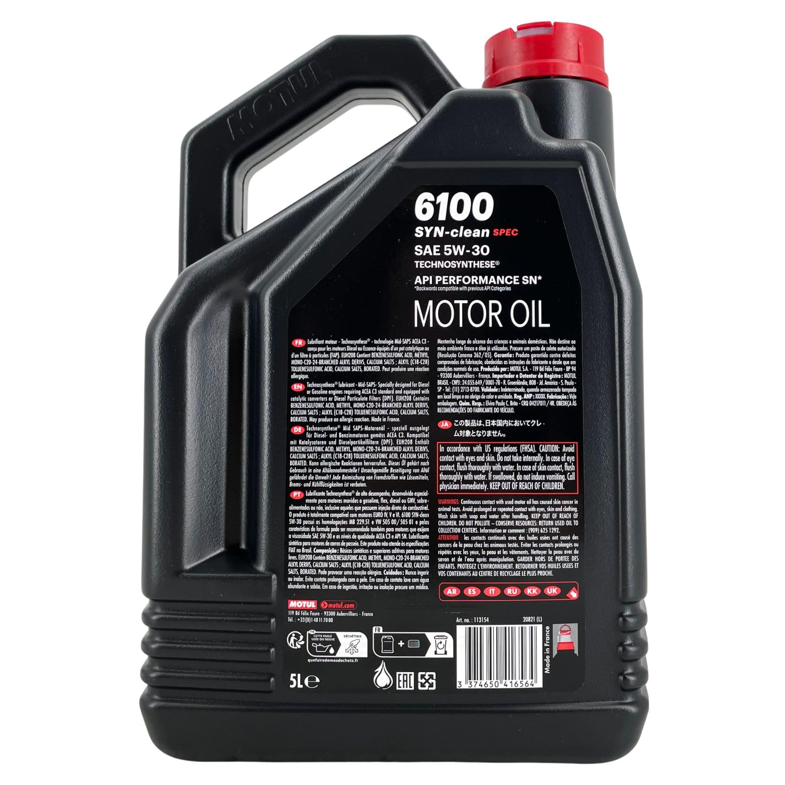 Motul 6100 SYN-clean SPEC 5W-30 - Aceite de motor para tecnosíntesis (5 L)