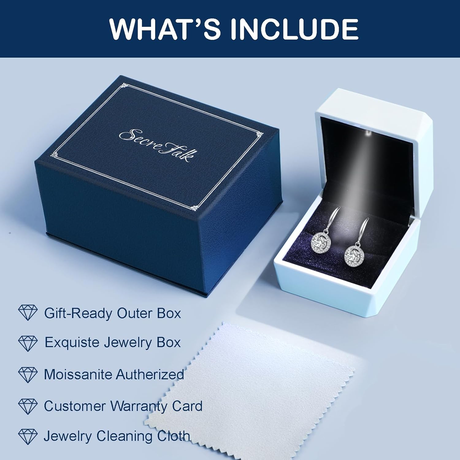 2-4CT Moissanite Dangle Earrings, Halo Round D Color Ideal Cut Simulated Moissanite 925 Sterling Silver Earrings for Women with Certificate of Authenticity