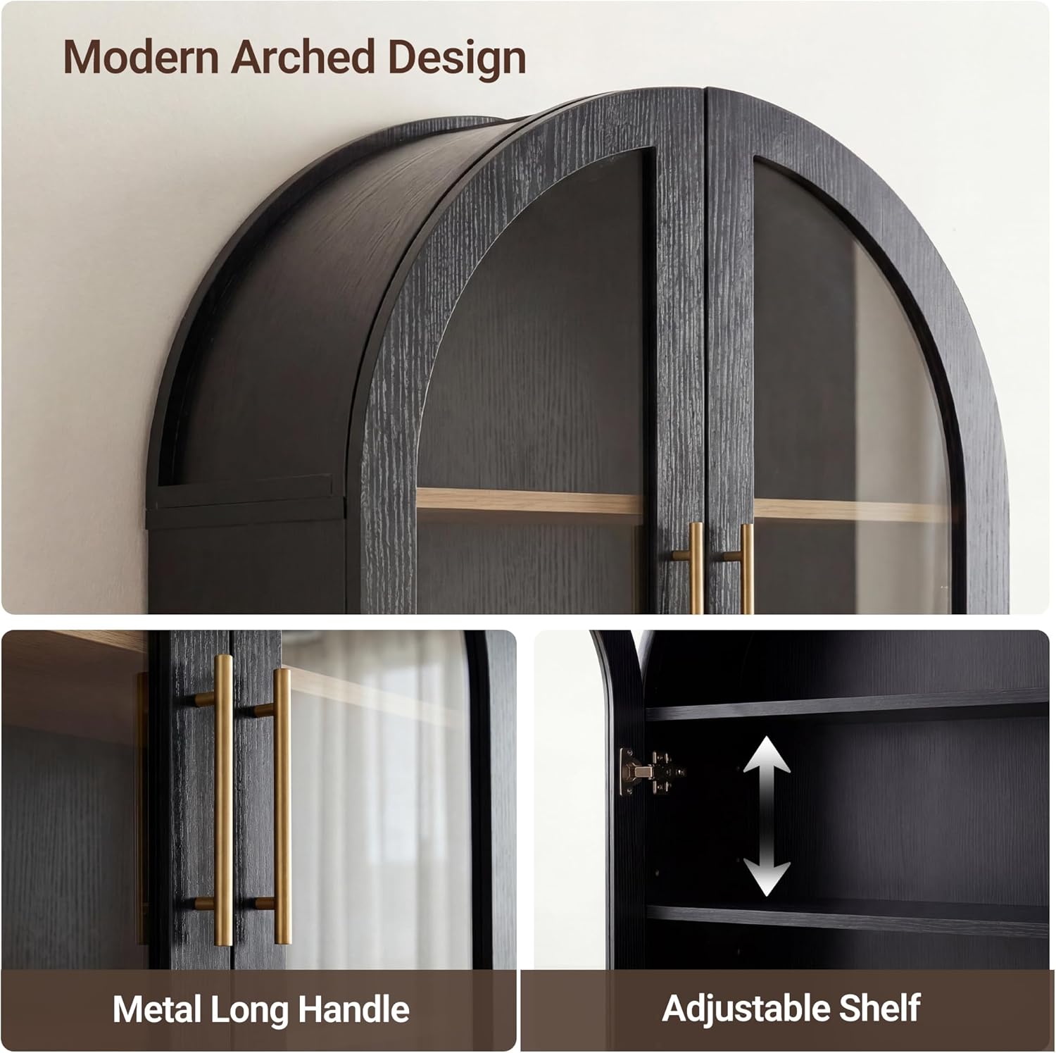 Seang Bathroom Arched Wall Cabinet,23.6" Modern Medicine Cabinet with Towel Bar and Adjustable Shelf,Over The Toilet Wall Storage Cabinet for Laundry Room,Living Room,Kitchen,Black