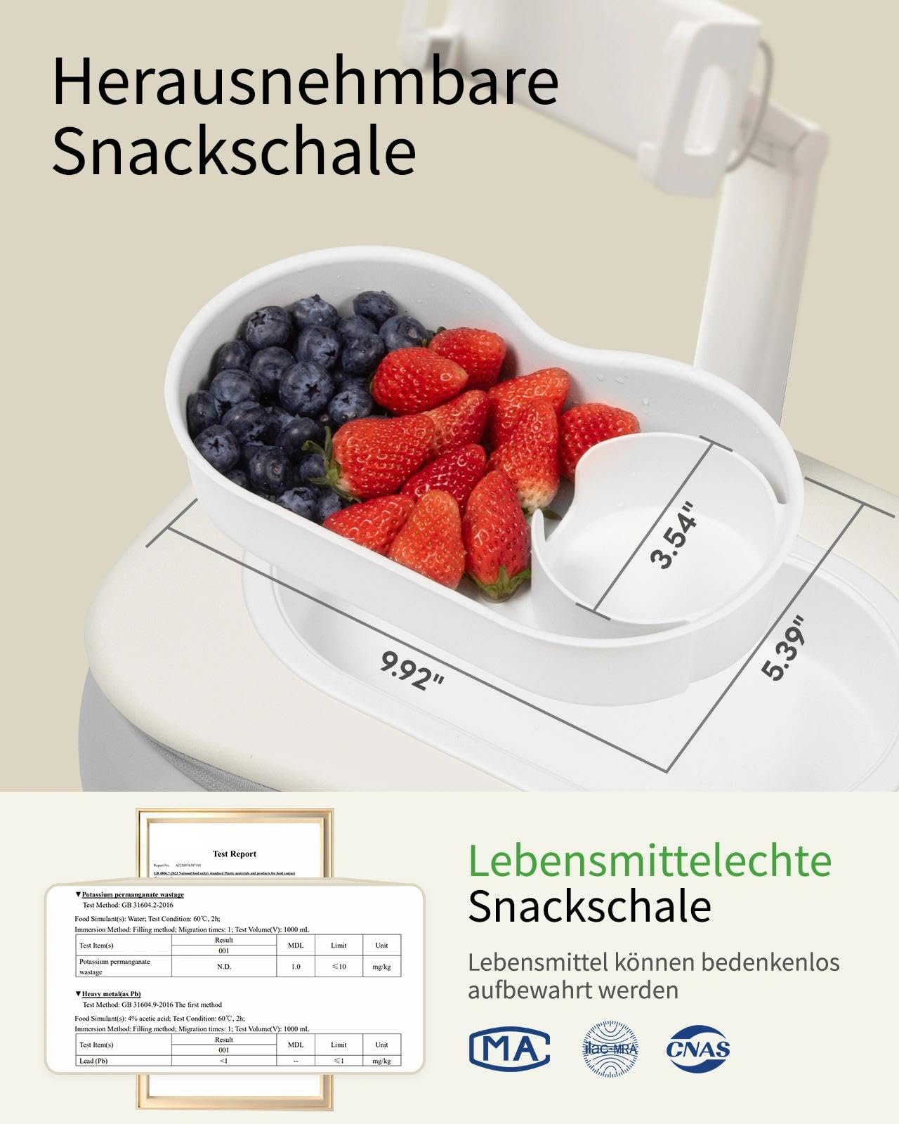 SAIJI Supporto per cuscino per tablet da letto regolabile per iPad con ciotola per snack di qualità alimentare, accessorio per bambini da 4,7 a 15,6 pollici, smartphone, tablet, grigio