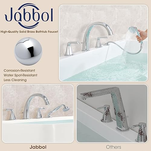 Miniatura 42 de Grifo de bañera romana de alto flujo con ducha de mano, grifo de bañera negro mate de 4 agujeros con válvula, grifos de bañera generalizados