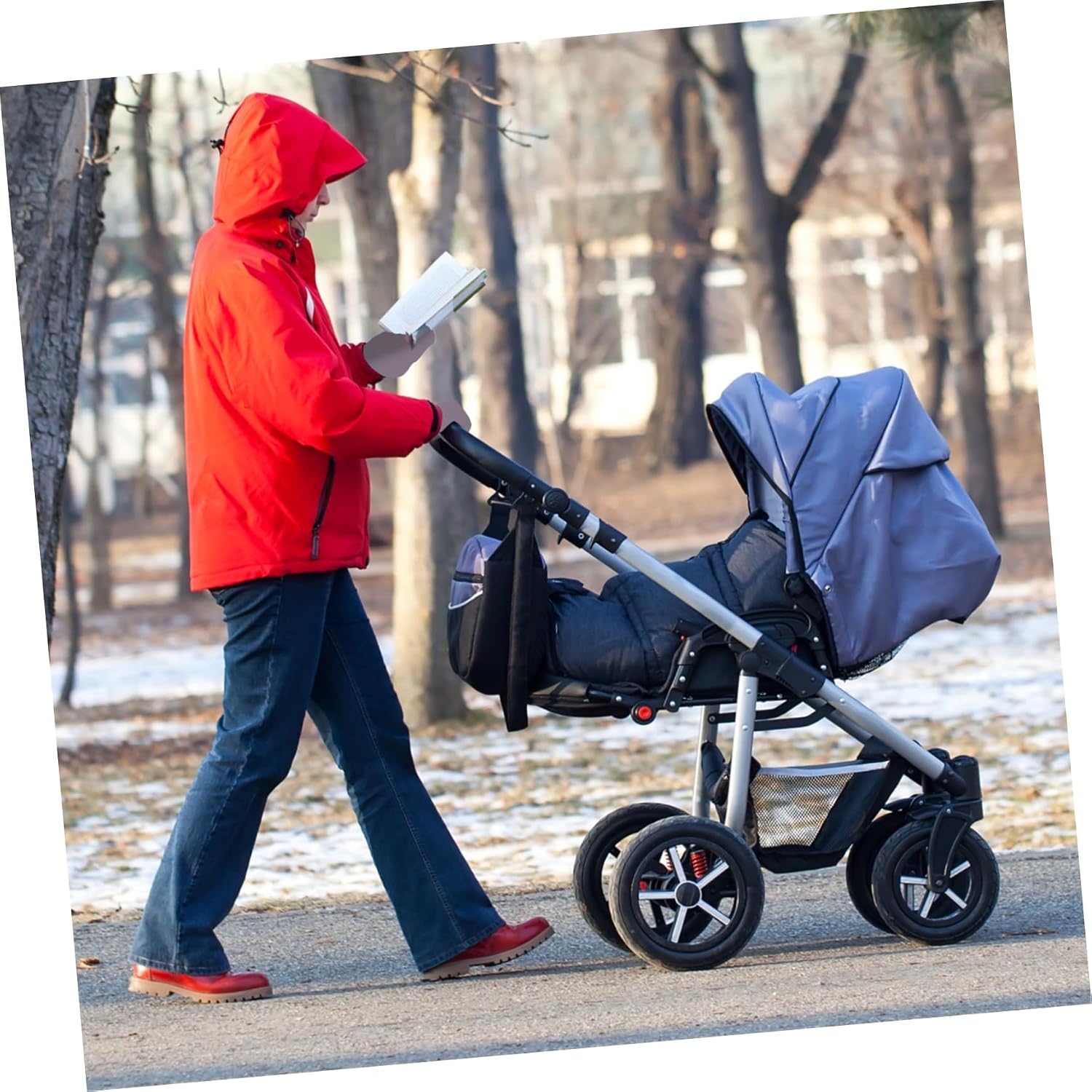 1pair Windproof Fleece Gloves for Strollers Thickened Hand Warmers for Cold Weather and for Outings Grey