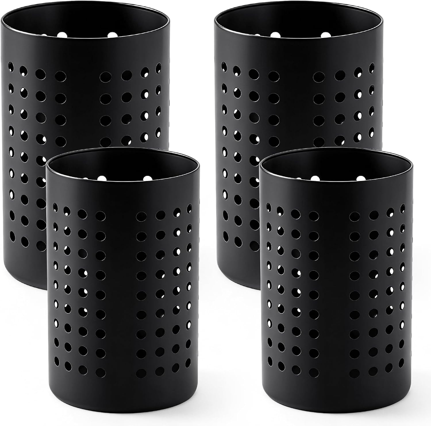 4PCS Black Stainless Steel Utensil Holder and Utensil Drying Holder, as a Kitchen Countertop Organizer and Silverware Drainer for Daily Home Use