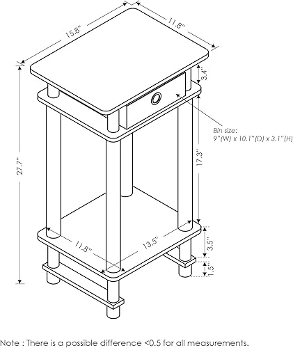 Miniatura 3 de Furinno Turn-N-Tube - Mesita de noche lateral de extremo alto con cajón de contenedor, 1 paquete, pino ámbarnegronegro