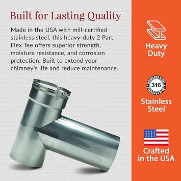 Fireside Chimney Supply 2-Part Flex Tee | 316 Stainless Steel Chimney Tee | All-Fuel Vent Connector | Quick-Connect Flex Tee | Heavy-Duty 6 Inch