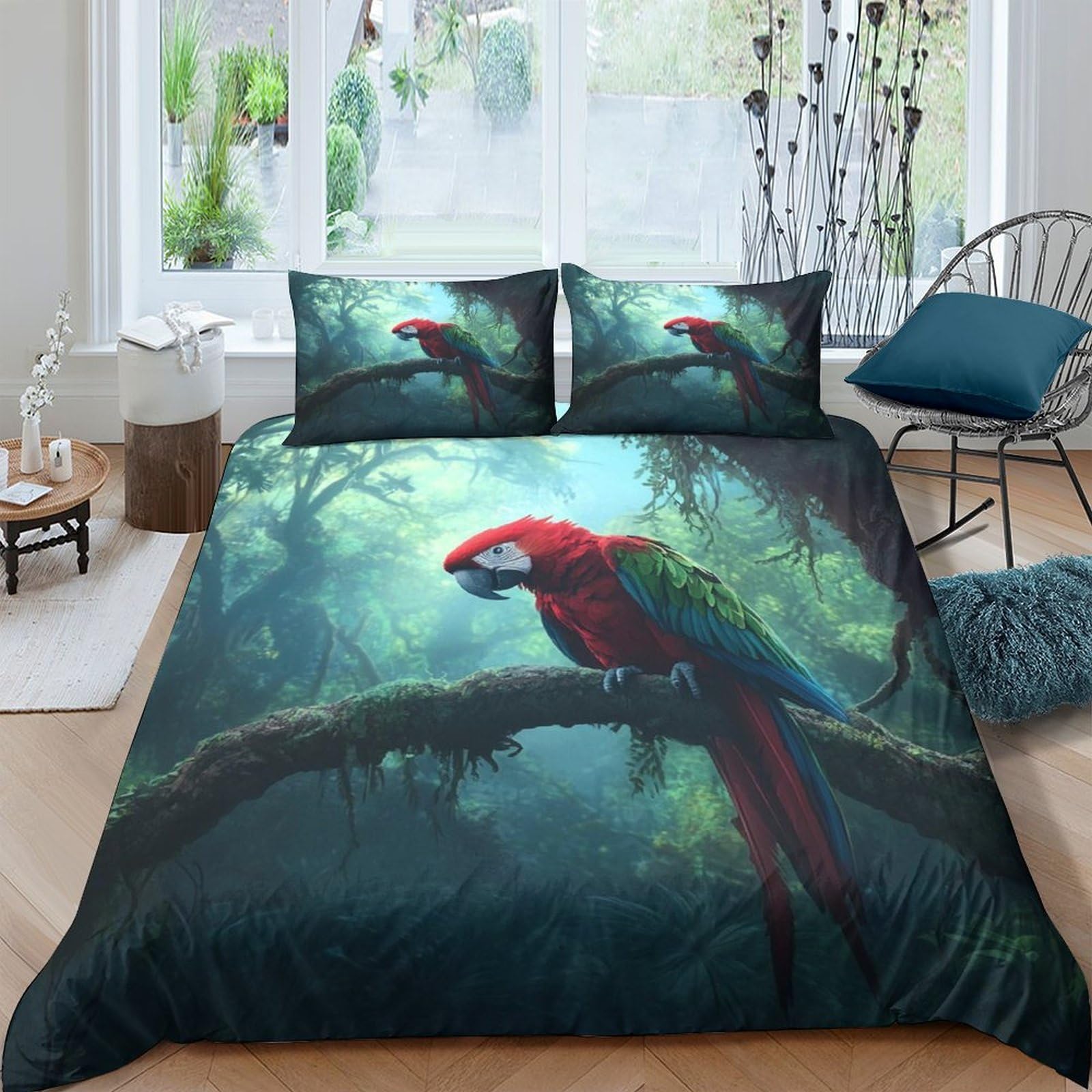 Ctjqhvkz Style-9 3D Printed Parrot Rainforest Fitted Sheet Microfiber Soft Breathable Jungle Bird Mattress Cover For Bedroom Dorm Mattress Protection Decor Single（135X200cm）