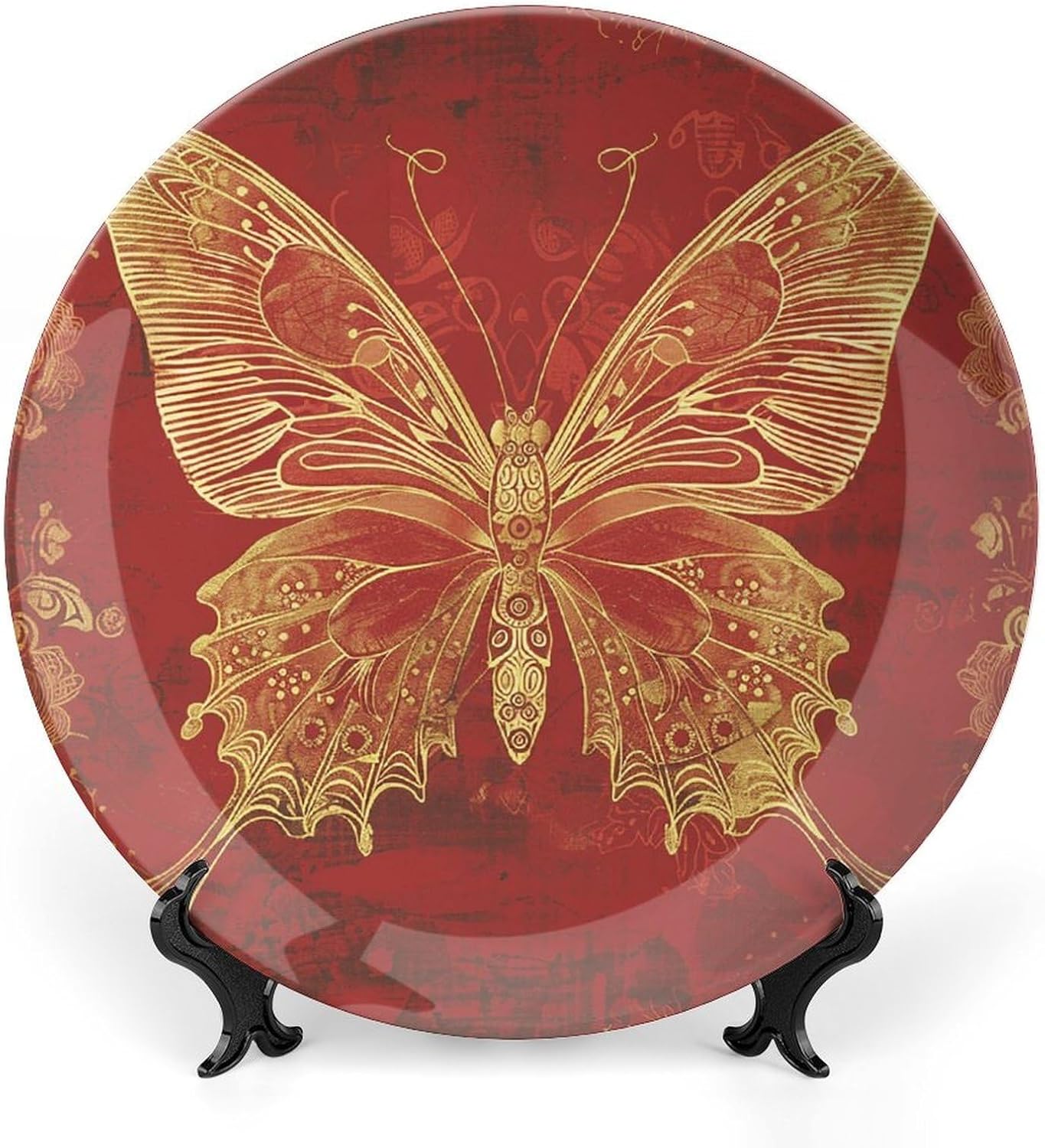 Bone China Decorative Plates Golden Ornate Butterfly Ceramic Decorative Plate Wall Decor with Display Stand Ceramic Ornaments for Wall Hanging Decoration