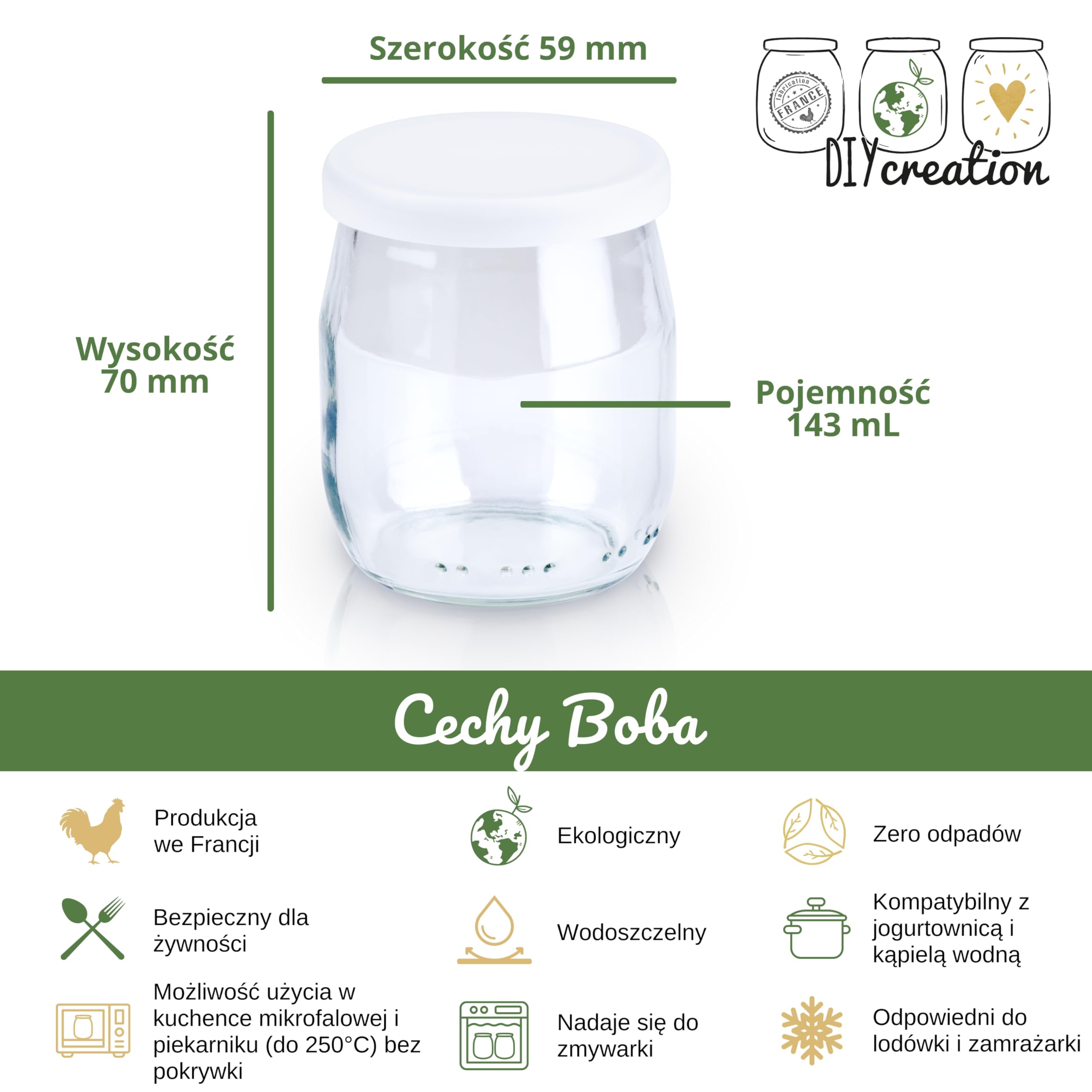 Zestaw 12 szklanych słoików na jogurt z hermetycznymi pokrywkami - Seb Multidélices, Thermomix, Cookeo Jogurt Maker - mały słoik do przechowywania dla niemowląt - wyprodukowany we Francji