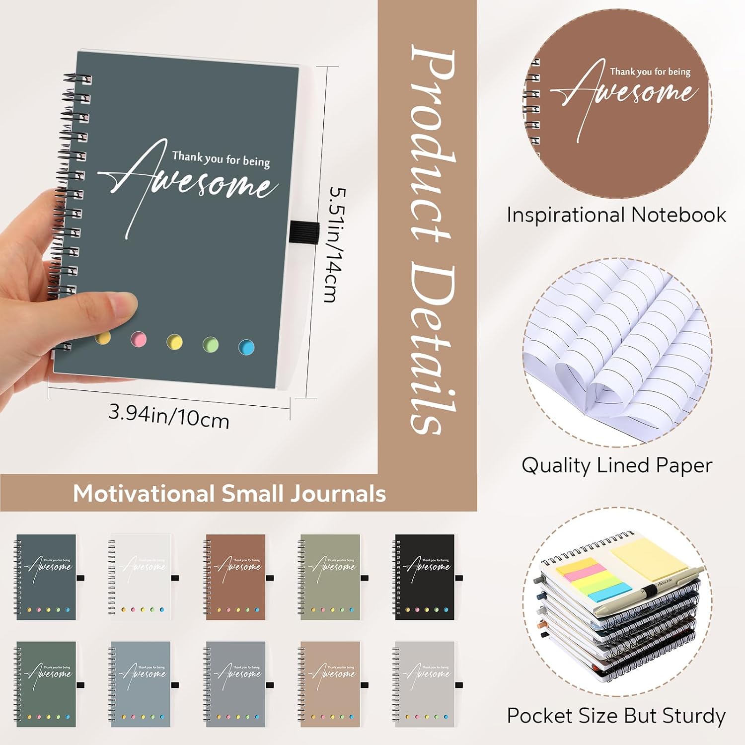 Chuangdi 20 Sets Employee Appreciation Gifts Bulk Inspirational Spiral Notebook with Sticky Note Motivational Pen Teacher Nurse Thank You Gifts for Team Staff Coworker (Classic,Colorful)