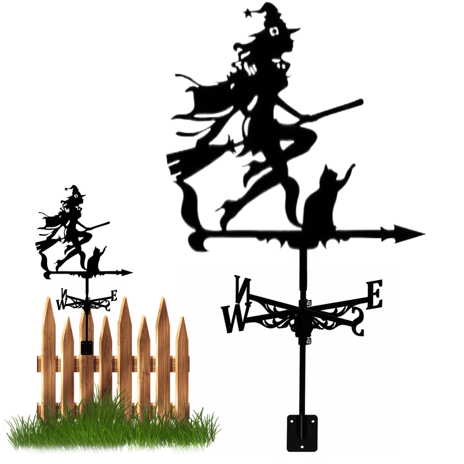 Witch Weathervanes, 55 cm/21.7 Pulgadas Vane del Clima de Bruja de Metal para el Techo, indicador de dirección del Viento Retro del Techo, Escultura al Aire Libre para Decoraciones de jardín de Patio