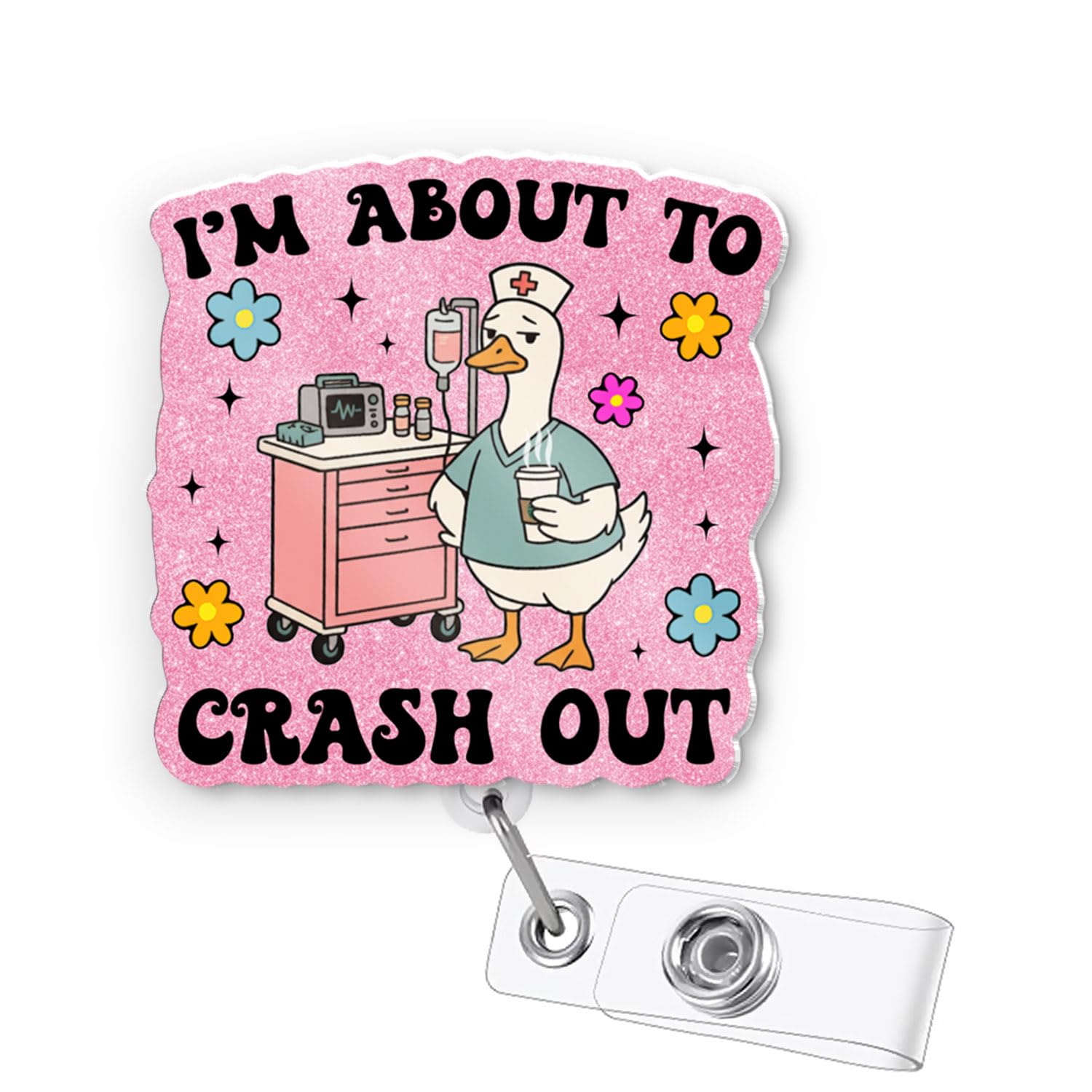 AZGUAMI Night Shift Nurse Badge Reel – Retractable Cute Silly Goose ID Badge Holder with Alligator Clip, Nurse Weeks Gifts for Medical Assistant LPN RN CNA ER ICU Accessories for Work Funny — image 1