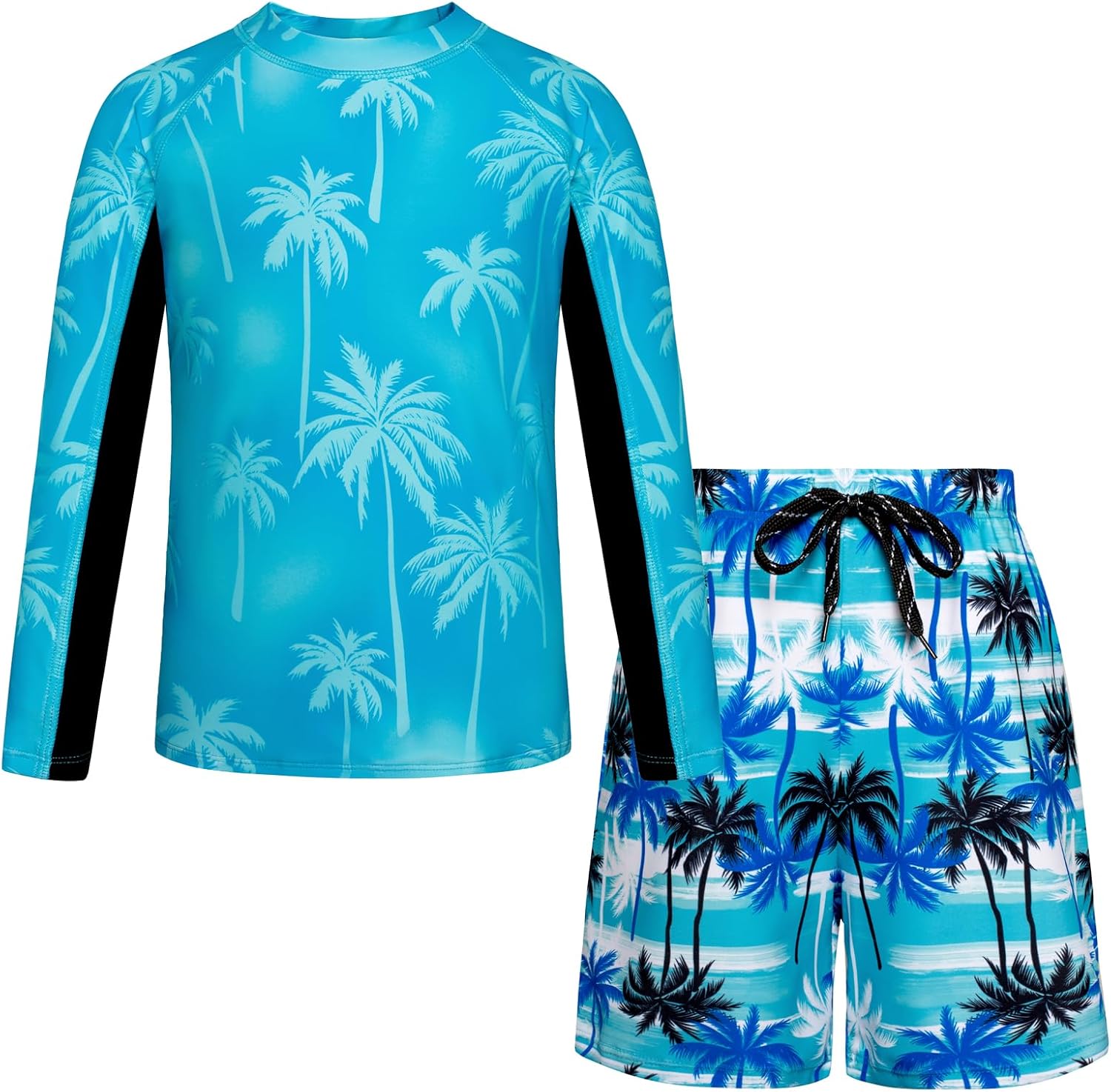 GRACE KARIN Boys Rash Guard Swim Set Two Piece Long Sleeve Bathing Suit Boy Swimsuit 6-13Y