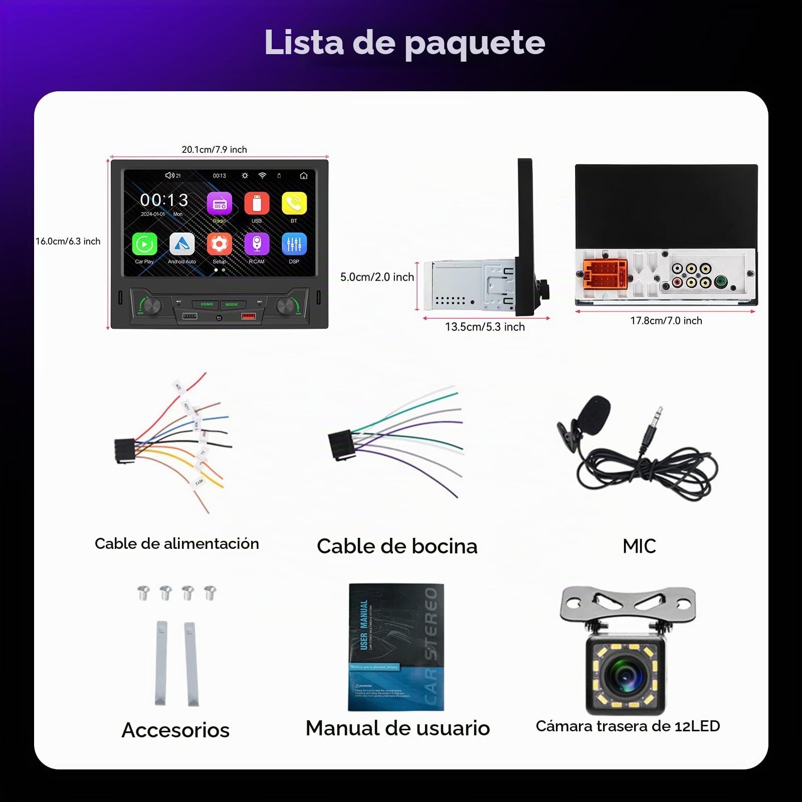 Hodozzy Radio Coche 1 DIN con Carplay Inalámbrico Android Auto, Estéreo de Coche con Pantalla Táctil de 8 Pulgadas con Bluetooth, Radio FM/Am, DSP, AUX, SWC, Doble USB, Compartir Video, Video Online