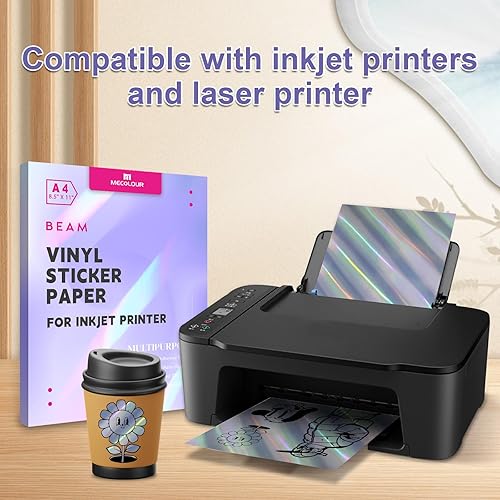 Miniatura 2 de Papel adhesivo de vinilo imprimible de alta calidad para impresora de inyección de tinta, 20 hojas de 8.5 x 11 pulgadas, impermeable, se seca