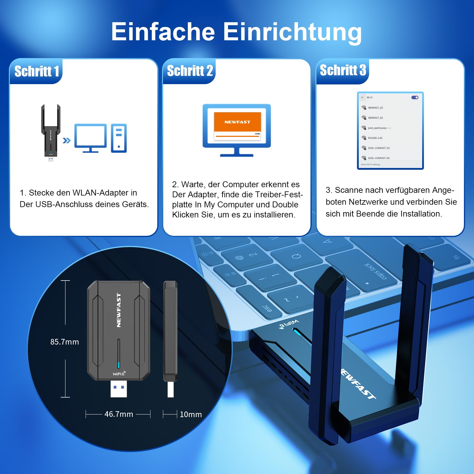NEWFAST 5400Mbps USB WLAN Stick for PC,Only for Windows 10/11