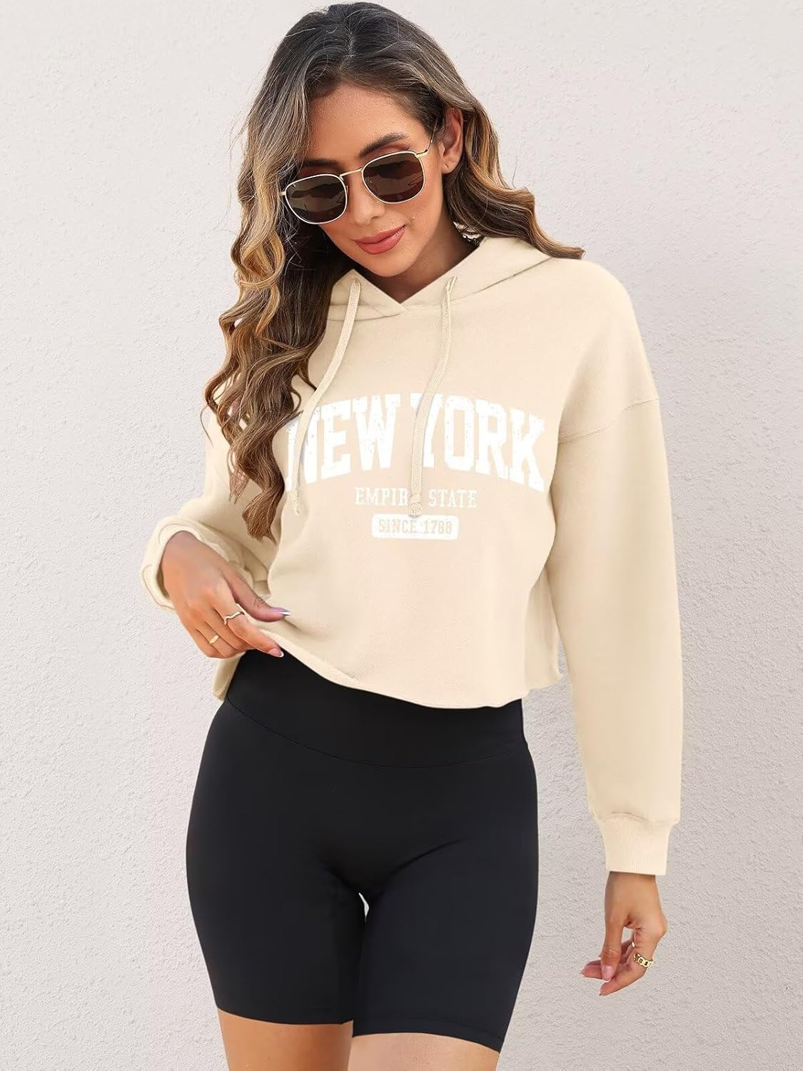 ORANDESIGNE Woman Letter Graphic Print Cropped Hoodie Long Sleeve Crop Fleece Casual Workout Loose Pullover Sweatshirt Tops - Image 3