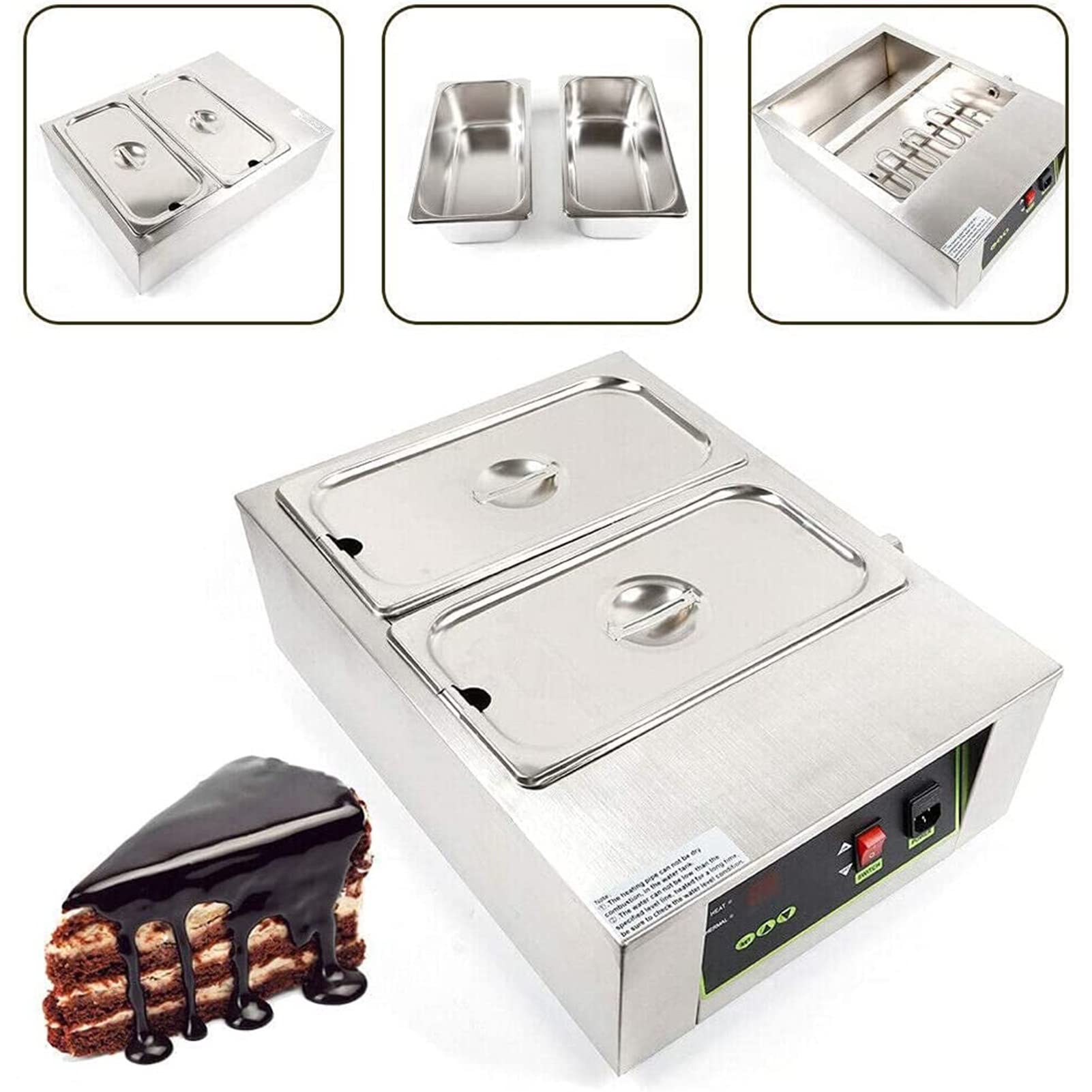 Scalda-Cioccolato Elettrico, Caldaia, temperatrice, 2 pentole di Fusione - 1500 W, Macchina per sciogliere Il Cioccolato da 10 kg, per Uso Commerciale e Fai da Te
