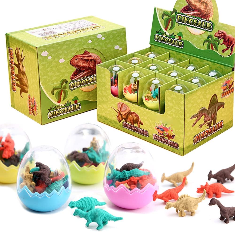 24 PCS Dinosaur Easter Eggs, Plastic Easter Eggs Prefilled with 192 Dinosaurs Erasers for Kids, Dino Eggs Easter Gifts for Kids