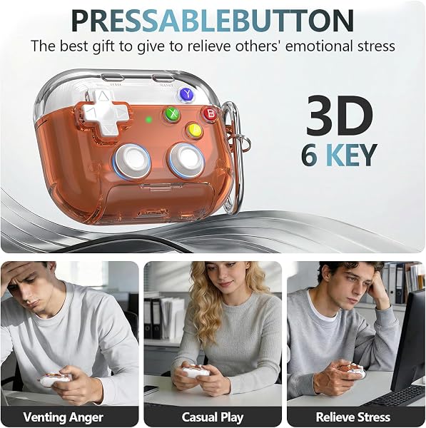 RFUNGUANGO - Funda para AirPods Pro 3 con Cierre y Kit de Limpieza, Transparente, rígida, para Videojuegos, con Soporte para teléfono Integrado, antigolpes (Naranja) - 3