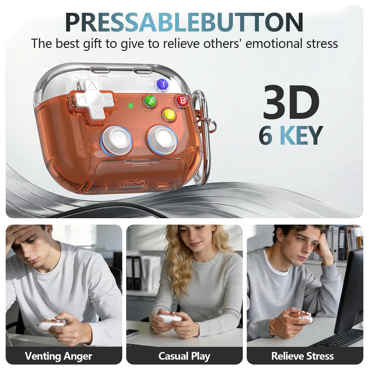RFUNGUANGO - Funda para AirPods Pro 3 con Cierre y Kit de Limpieza, Transparente, rígida, para Videojuegos, con Soporte para teléfono Integrado, antigolpes (Naranja) - 3