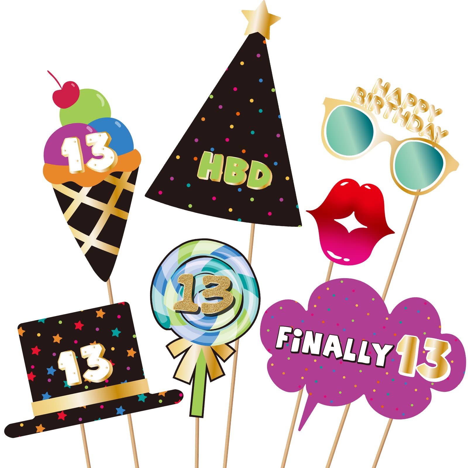 BRT Bearingshui 13th Photo Booth Props - Birthday Party Accessories, Signs & Decorations