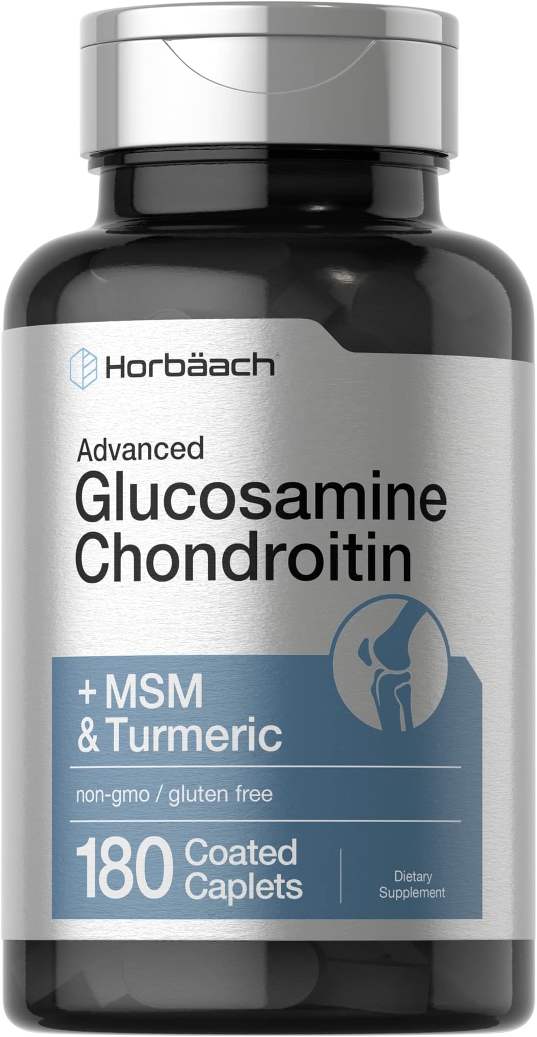 Glucosamine Chondroitin | Plus MSM & Turmeric | 180 Coated Caplets | Non-GMO, Gluten Free Supplement