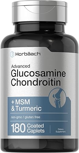 Horbäach Glucosamina Condroitina | Más MSM y Cúrcuma | 180 Cápsulas Recubiertas | Suplemento Sin OGM, Sin Gluten