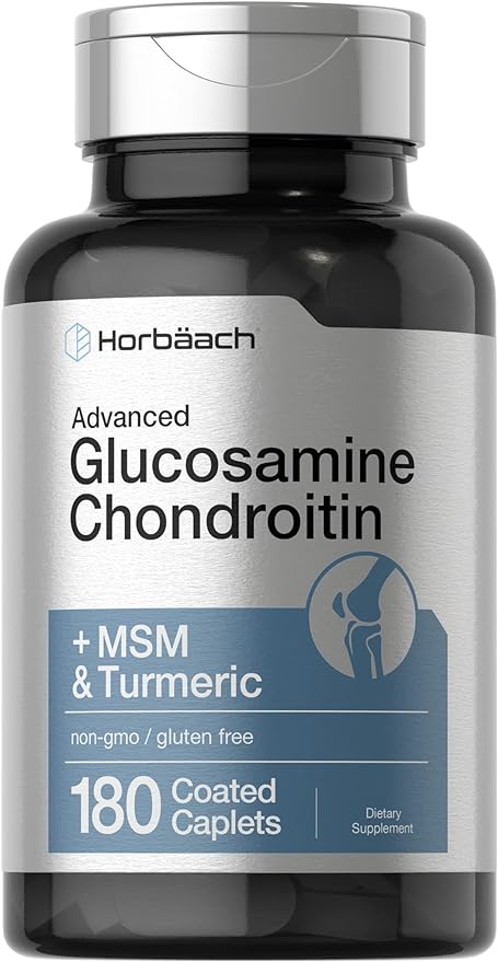 Horbäach Glucosamine Chondroitin | Plus MSM & Turmeric | 180 Coated Caplets | Non-GMO, Gluten Free Supplement