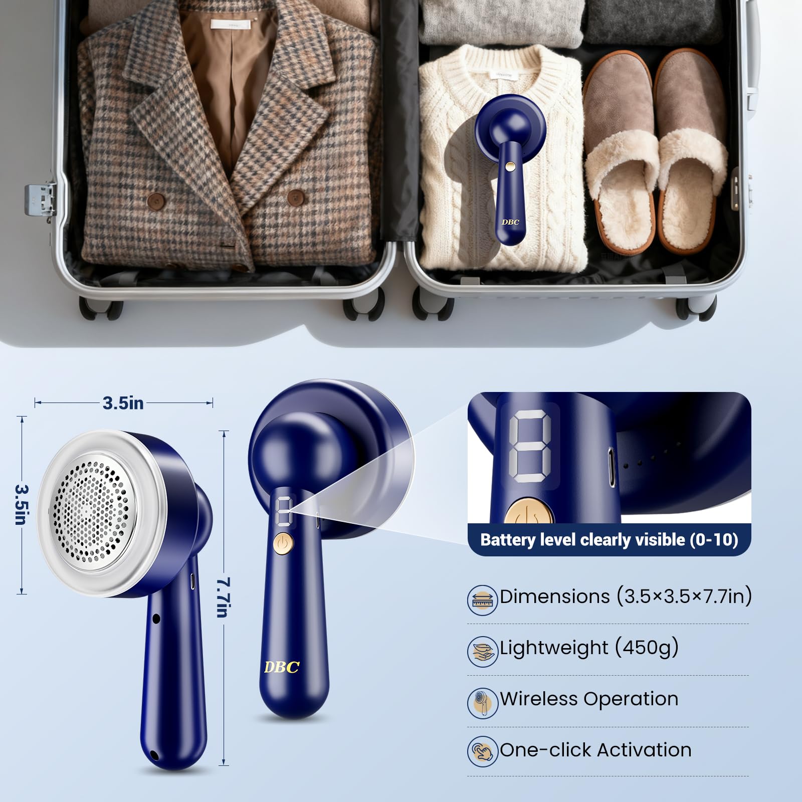 DBC Afeitadora de tela recargable, removedor de pelusas eléctrico para ropa con 2 cuchillas reemplazables, afeitadoras portátiles de 3 velocidades para quitar bolas de pelusa y pastillas en ropa,