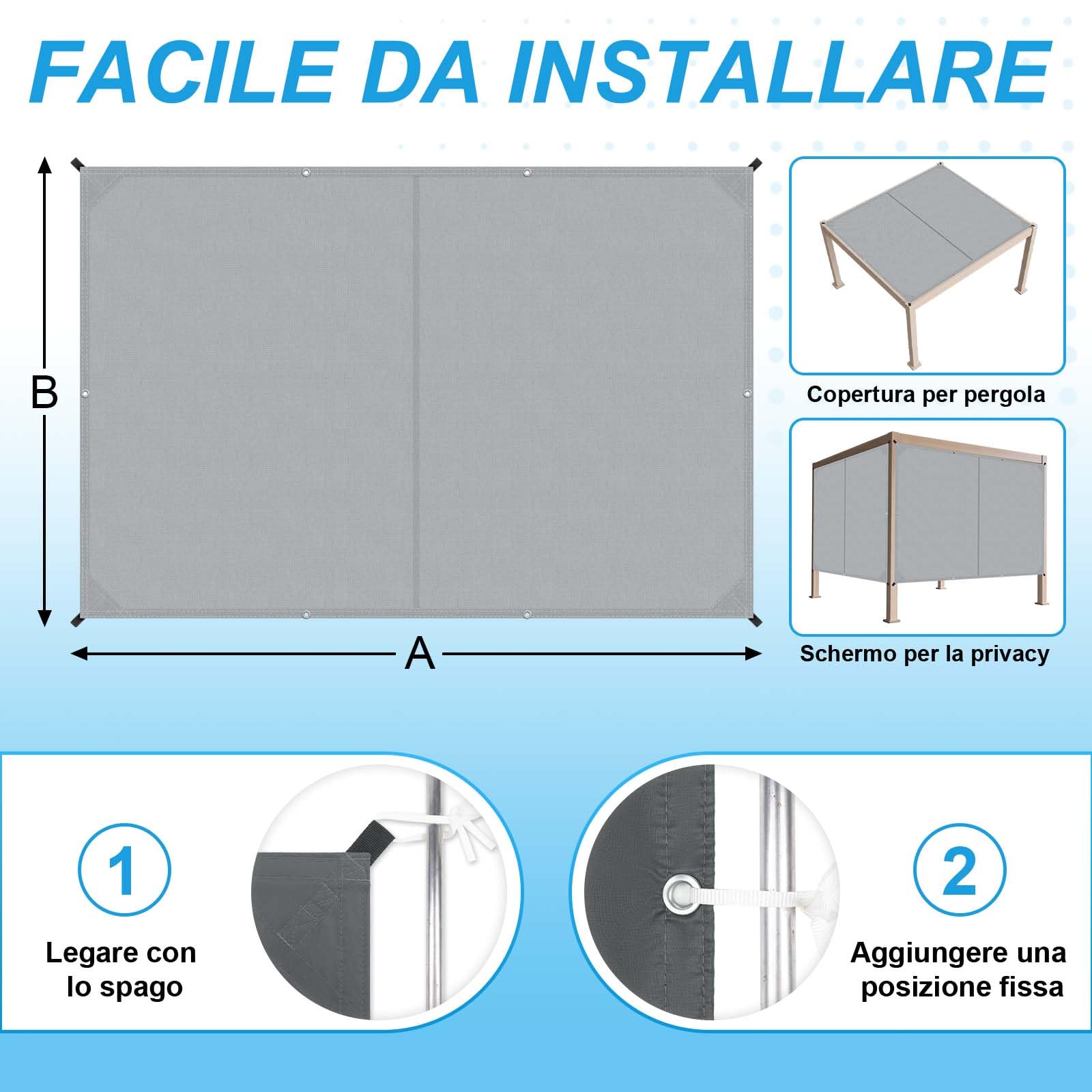 COOL AREA Tenda a Vela con Bordi Dritti Rettangolare 2.5x3m, Grigio
