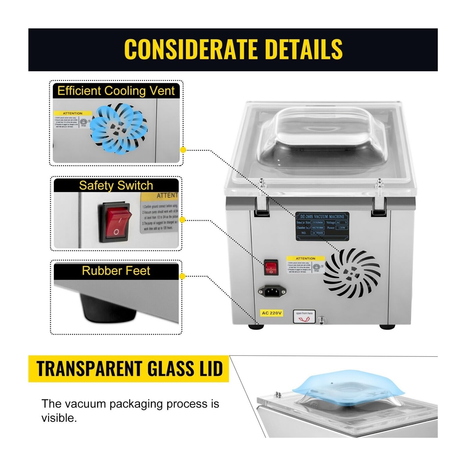 DZ-260S - Machine d'emballage sous vide alimentaire, scelleuse sous vide de cuisine, conserver la viande dans des sacs