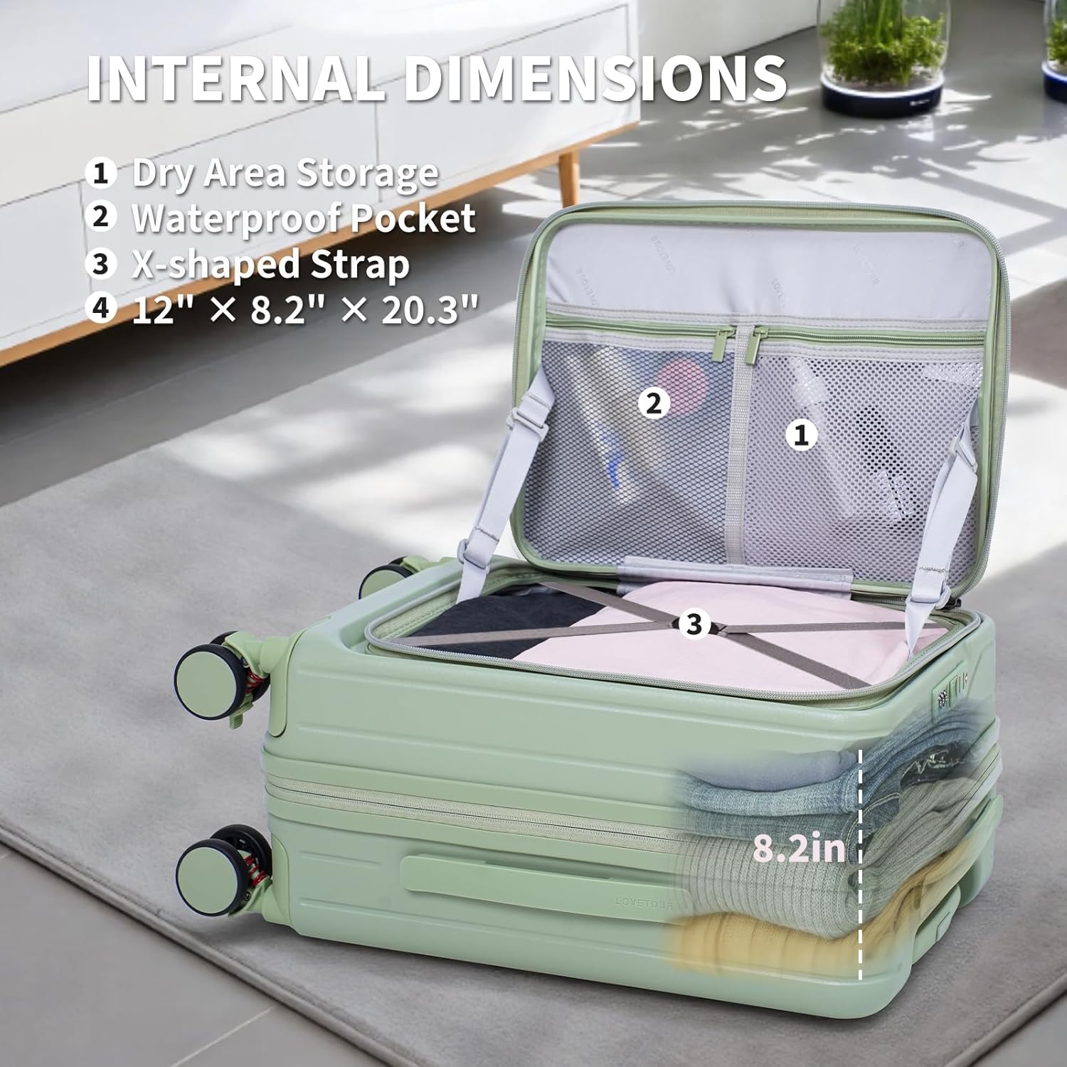 20 Inch Top Opening Carry On Luggage 22x14x9 Airline Approved Expandable With Spinner Wheels & Cup Holder,PC Hard Shell Lightweight Small Shitcase With Tsa Approved For Travel Women Men,Green - Image 5