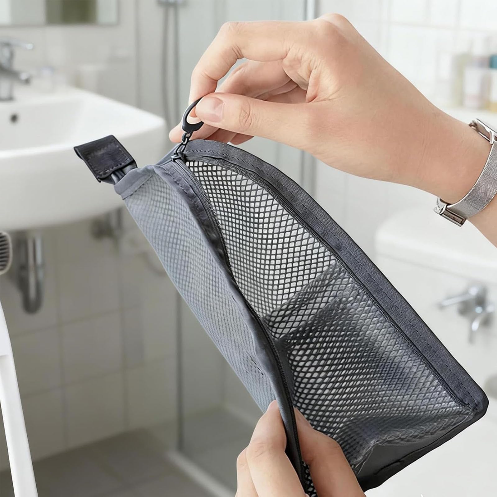 Neceser de pie portátil de malla EVA, organizador de cosméticos independiente, impermeable, plegable, transparente, para viajes, almacenamiento de cepillos de dientes de baño