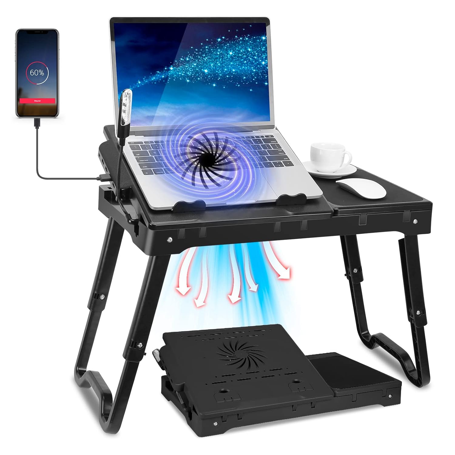 Laptop Table Stand for Bed Adjustable Laptop Desk for Bed Portable Desktop Lap Desk with Cooling Fan and
