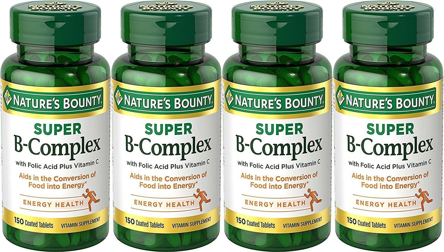Nature's Bounty B-Complex with Folic Acid Plus Vitamin C, Tablets 150 Each (Pack of 4)