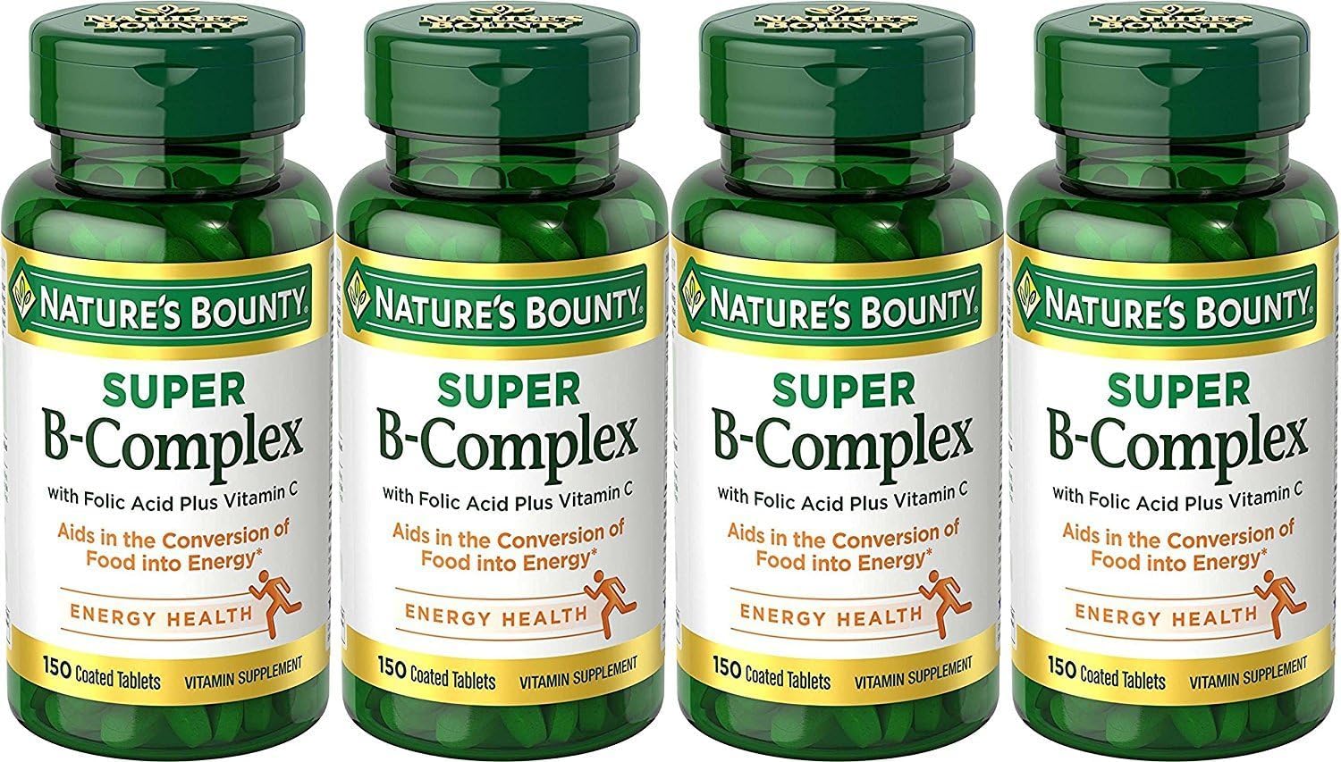 Nature's Bounty B-Complex with Folic Acid Plus Vitamin C, Tablets 150 Each (Pack of 4) Unflavored 150 Count (Pack of 4)