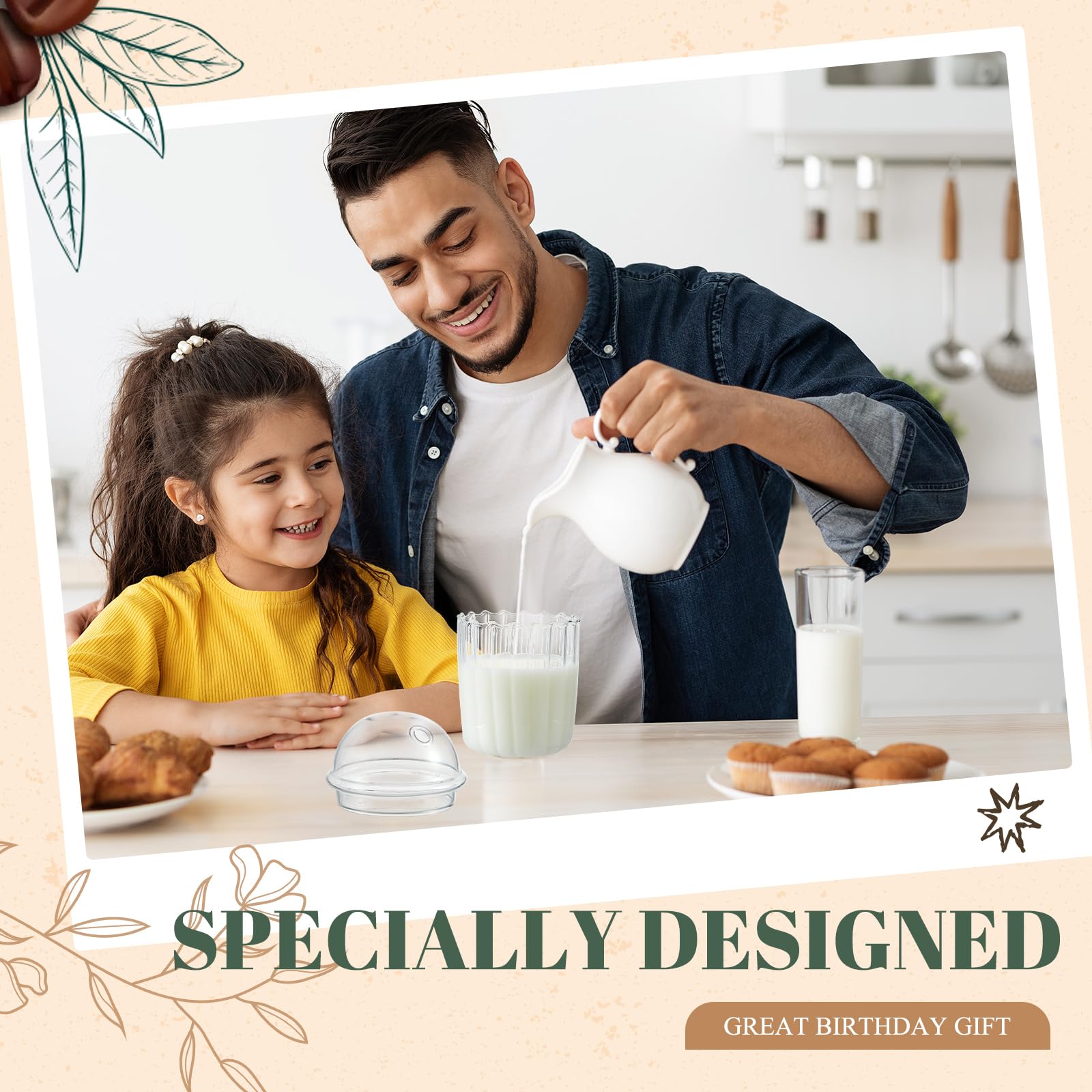 Layhit Lot de 2 gobelets à smoothie avec couvercles et pailles réutilisables – 445 ml – Tasse à café glacé – Tasse à thé à bulles avec couvercle en verre à paille – Gobelet avec couvercle dôme et