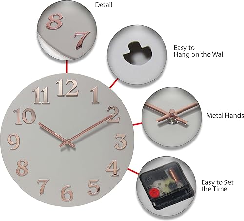 Miniatura 6 de Infinity Instruments Vogue, reloj de pared moderno con acabado mate, impresionante manecillas y números de metal fáciles de leer, diseño de ojo de
