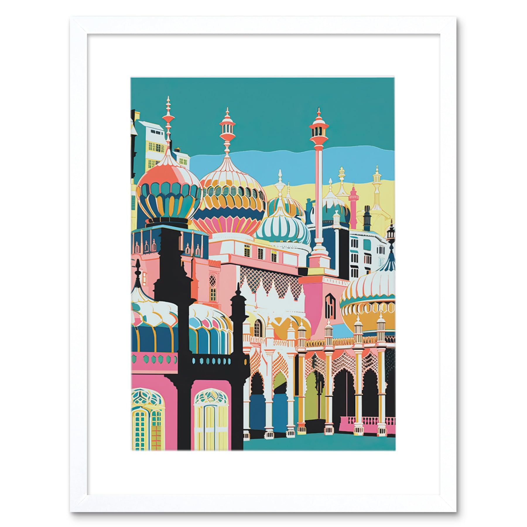 Artery8 Brighton Royal Pavilion Multicoloured Architecture Artwork Framed Wall Art Print 12X16 Inch