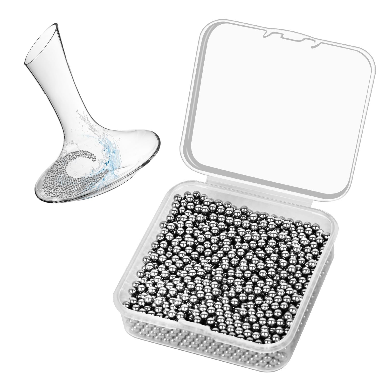 URAQT 1200 Unidades Bolas Limpiadoras de Acero Inoxidable con Caja, Perlas de Limpieza Reutilizables, Limpia Botellas para Decantadores, Jarrones y Botellas de Agua