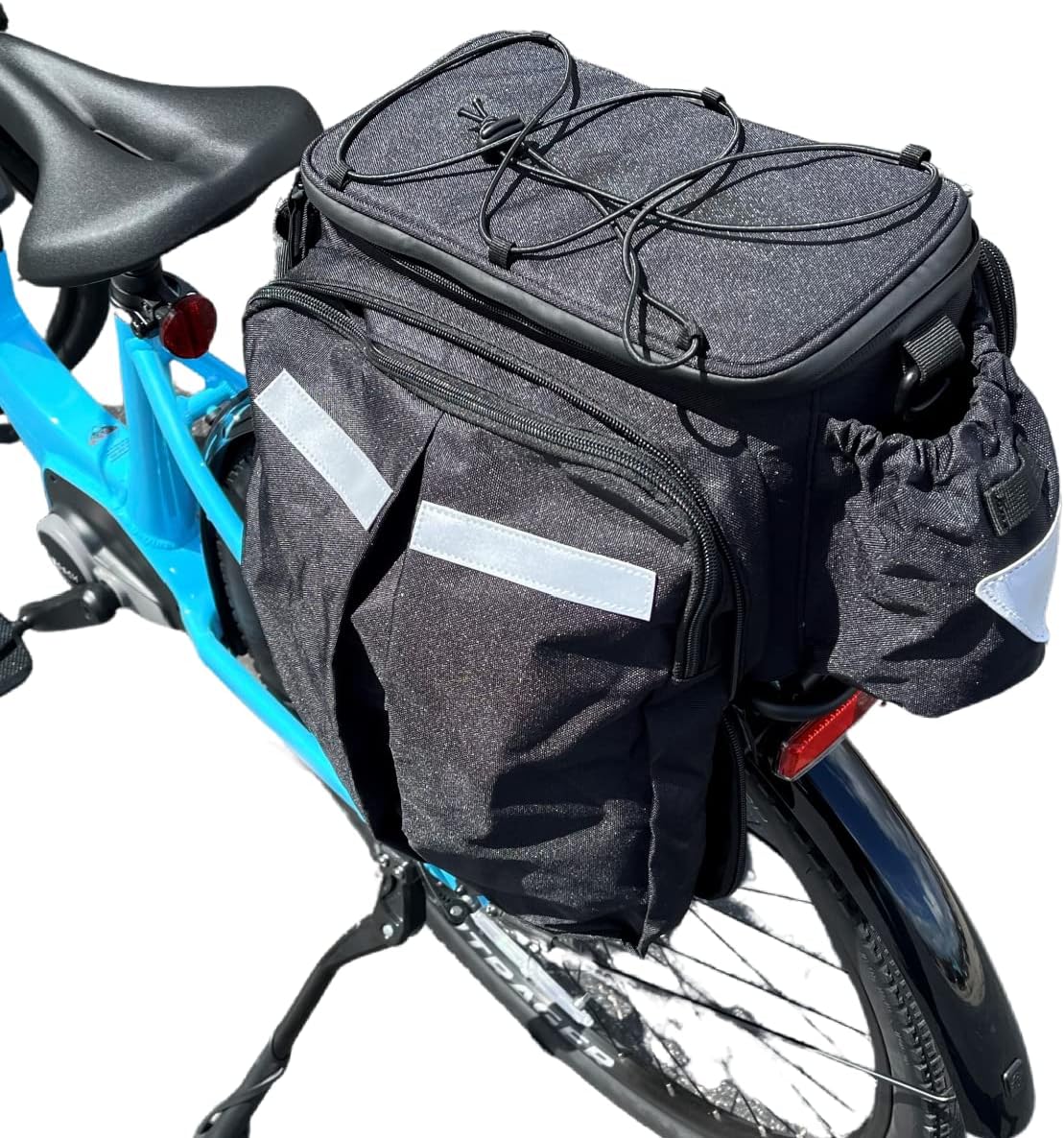 BiKase MIK Big Poppa Extra Large Expandable Rack Bag with Panniers, Ideal for E-bikes & Bicycles - Waterproof Rear Bike Trunk with Ice Compartment, Phone & Bottle Pockets, Reflective for Safety.