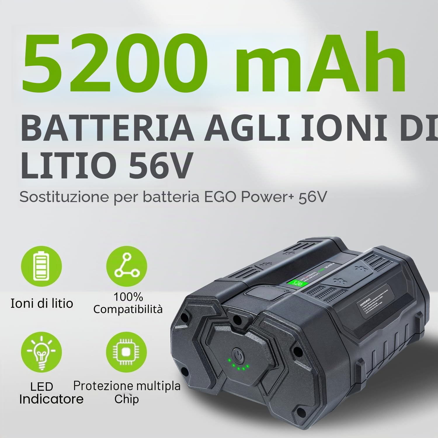 5200mAh Ricambio per EGO 56V batteria compatibile con EGO BA2800 BA4200 BA1400