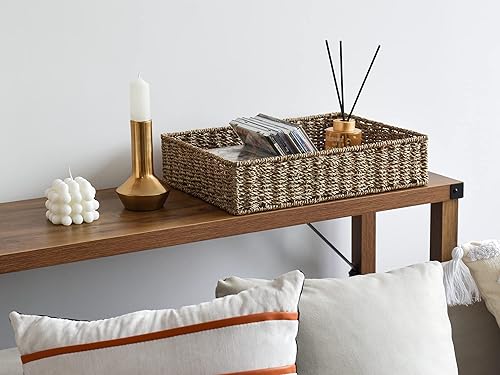 Miniatura 3 de StorageWorks Cestas de almacenamiento grandes, cestas de hierba marina para estantes, cestas de mimbre tejidas a mano para organizar, cesta de papel