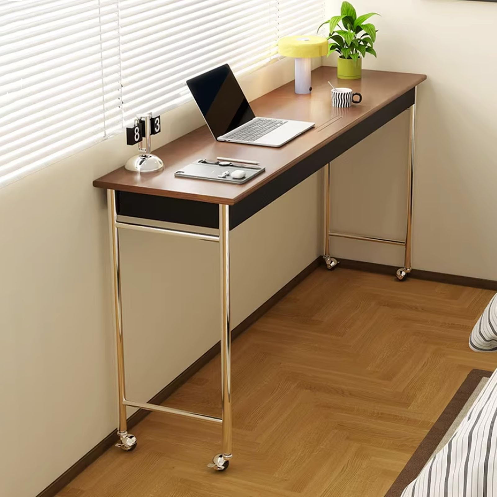 Regulowany Stolik Przyłóżkowy do Łóżka Lub Sofy, Stolik Na Laptopa Stolik Nocny, Biurko Komputerowe Na Kółkach, Mobilne Stanowisko Pracy do Domu(205cm/80.7'')
