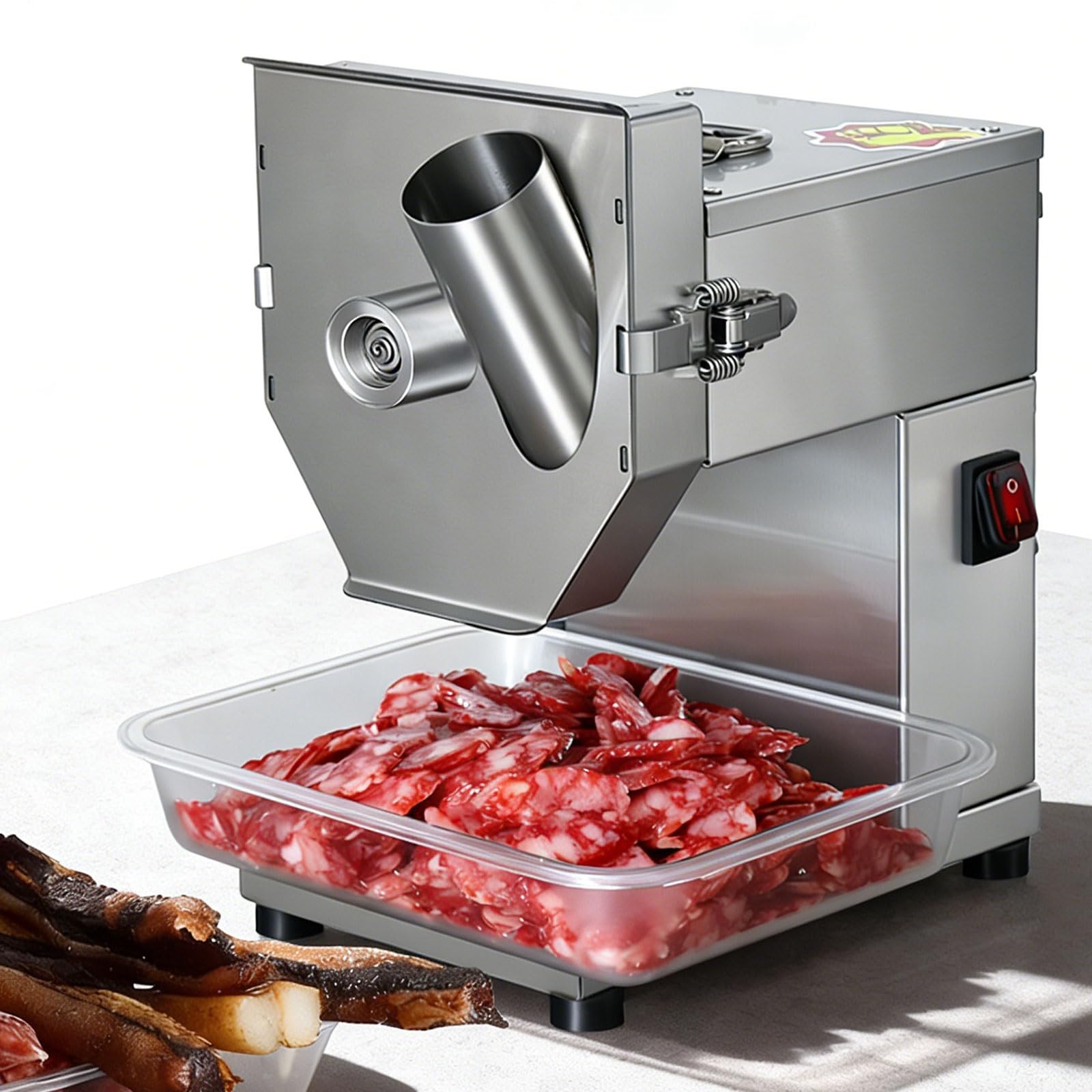 OLSKFUH Commercial Electric Sausage Slicer, 200W Stainless Steel Deli Meat And Vegetable Cutter Machine With 200Rpm Speed And 48Mm Feed Inlet For Restaurant Use,A-4mm