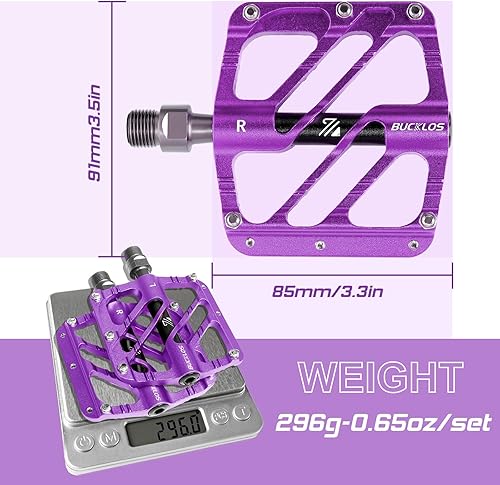 Miniatura 6 de BUCKLOS Pedales planos MTB, pedales de bicicleta de montaña, 3 rodamientos CNC para adultos, pedales de bicicleta de carretera para adultos,