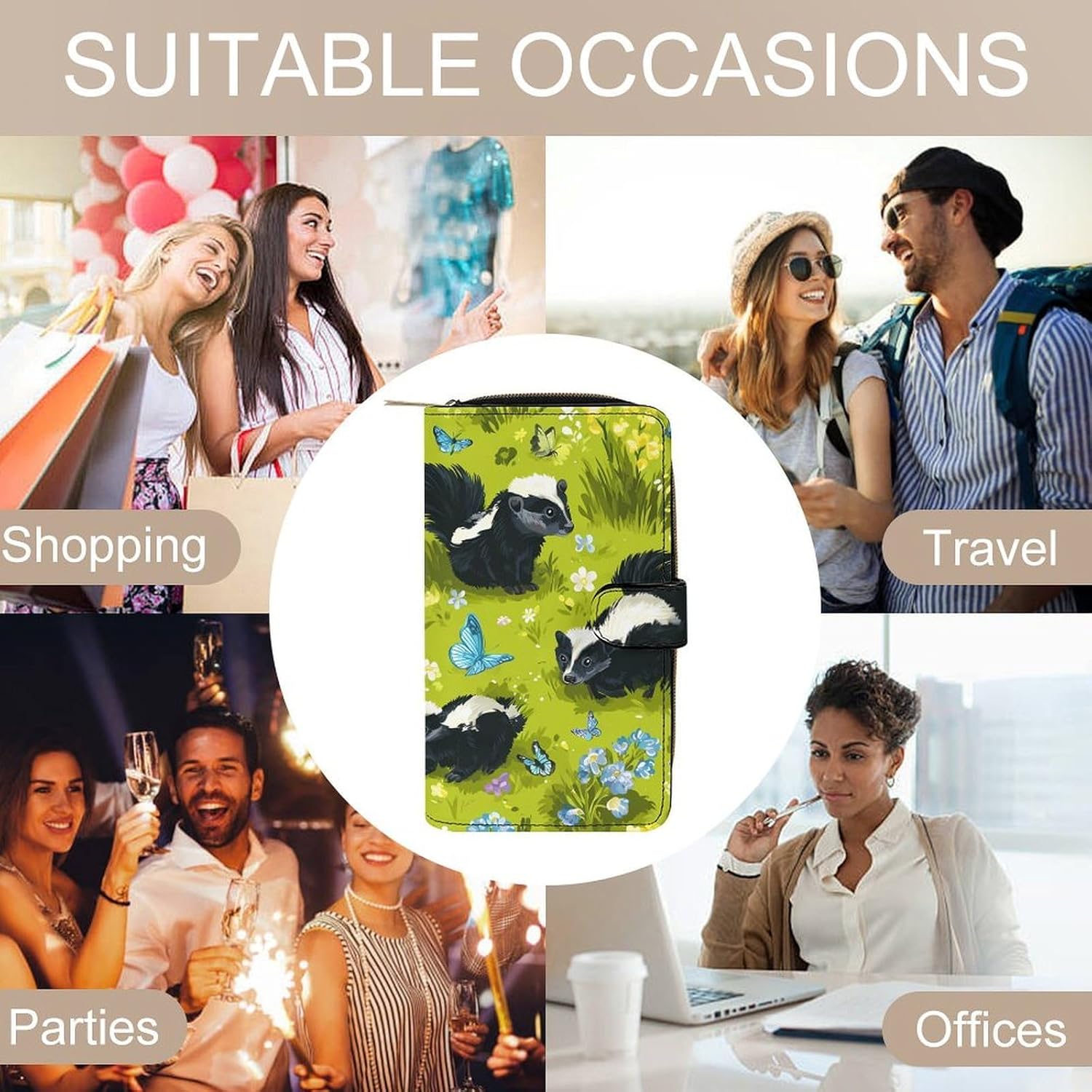 Skunks Grassland Butterflies Women's Long Wallets Leather Purse Fold Clutch Credit Card Holder