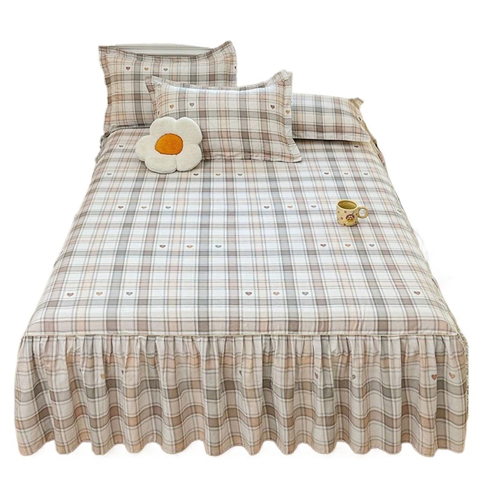 1pc Floral Ruffles Bed Skirt Bedspread Soft Bedsheet With Elastic Band At Four Corner(No Pillowcase)(Color1,Queen 152x203cm 1pc)